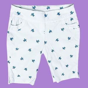 Breezes By Anthony’s Resort Blue white Embroidery Turtles Shorts Pull On Sz 16